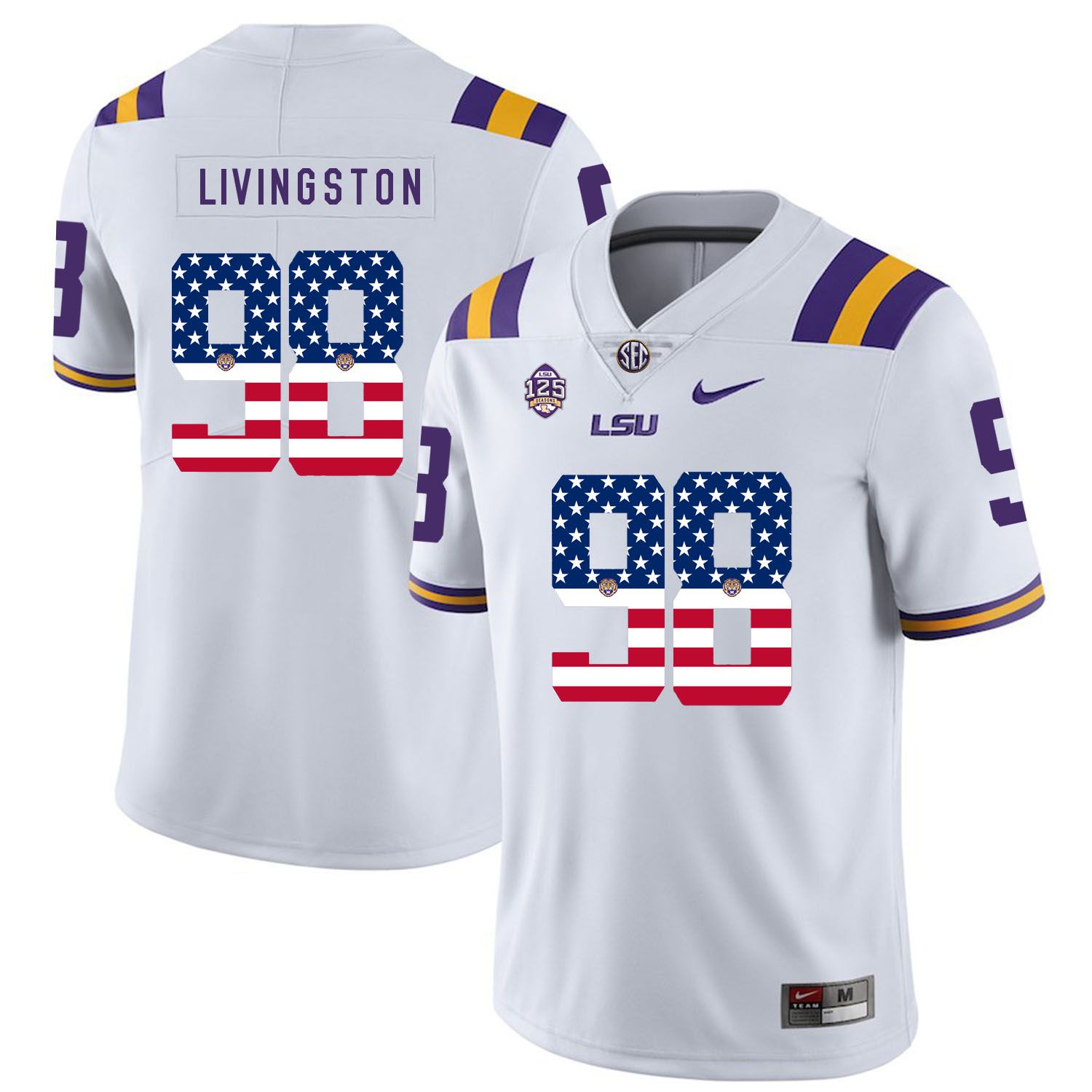 Men LSU Tigers 98 Livingston White Flag Customized NCAA Jerseys